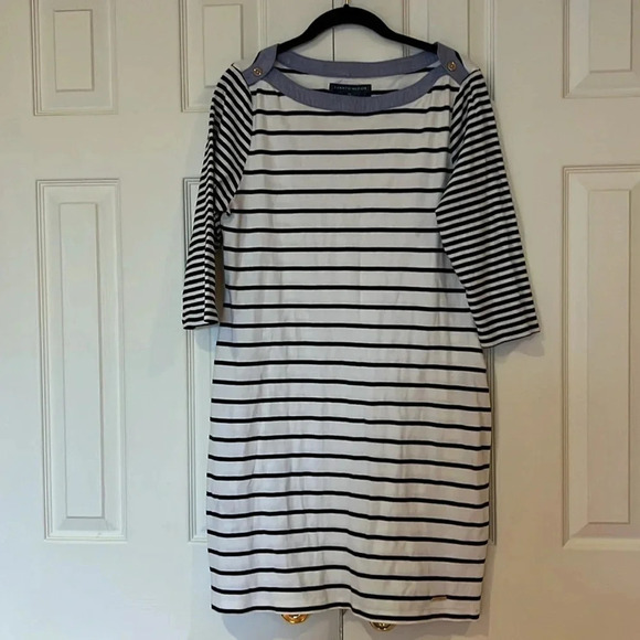 Tommy Hilfiger Blue White Striped Crew Neck Casual Dress Size Large - Picture 11 of 11
